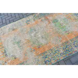 Tapis turc vintage, grand tapis de 4,4 x 10 pieds, tapis à motifs floraux orange - Product Image 5