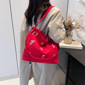 กระเป๋าสะพายไหล่ผ้าฝ้ายมีซิปแนววินเทจกระเป๋าถือทรงเรขาคณิตแบบพกพาสำหรับฤดูใบไม้ร่วง/ฤดูหนาว - Product Image 5