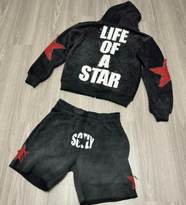 Ensemble de survêtement d'été personnalisé de haute qualité pour hommes-T-shirt imprimé respirant et short ensemble de 2 pièces à motif solide - Product Image 4