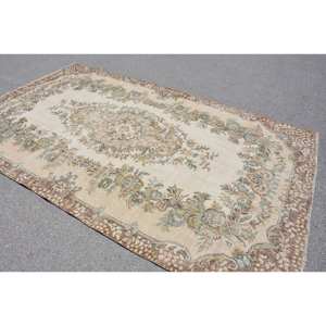 Alfombra turca Vintage clásica Beige marrón 6,1X9,9 pies Patchwork Boho tejido plano lana para sala de estar respaldo de yute - Product Image 4