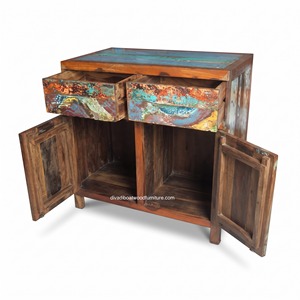 Wholesale Sustainable Reclaimed Boat Wood Cabinet 2 <b>Drawers</b> 2 Doors Rustic Style Handmade Recycled Living Room Kitchen Sideboard - Product Image 3