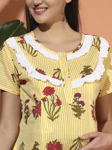 Women's 100% Cotton Elegant <b>Maternity</b> Lace <b>Nightgown</b> Half Sleeves Full Length Breathable Fabric Neck Floral Print Summer Single - Product Image 5