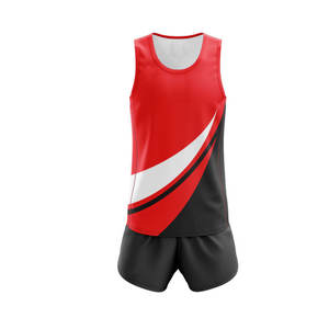 Uniformes de course à pied deux pièces pour hommes, vente en gros, impression par Sublimation personnalisée, uniformes d'athlétisme sans manches - Product Image 2