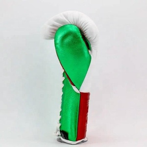 Gants de boxe professionnels en cuir métallisé brillant, fermeture à lacets, sangle de poignet réglable, 16 oz, fabrication artisanale de qualité supérieure - Product Image 2