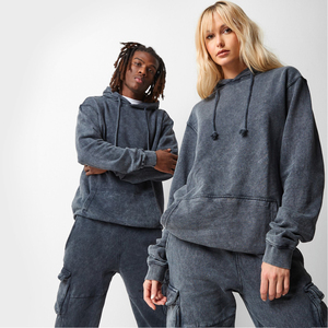 Survêtement d'hiver à capuche uni, fabricant personnalisé, lavage à l'acide, sweat-shirt unisexe, hommes femmes, sweat-shirt à capuche lavé, pantalon cargo, ensemble 2 pièces - Product Image 3