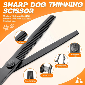 Ensemble de ciseaux de toilettage à tension réglable pour animaux de compagnie avec cisailles droites, amincissantes et incurvées - Product Image 2