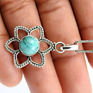 Charmant pendentif en argent sterling 925 pierre précieuse turquoise naturelle aspect classique breloque bijoux faits main prix de gros fournisseurs - Product Image 4