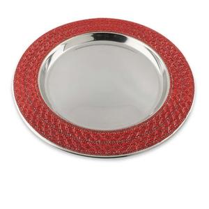 Plaque de chargeur en métal haut de gamme bordure décorative assiette de chargeur de mariage assiette de service en métal arrondie de 13 pouces - Product Image 1