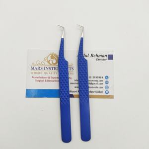 Pinzas de pestañas de acero inoxidable finas y delgadas de 90 grados Puntas de volumen de fibra recubierta de color azul sostenible para extensiones - Product Image 1