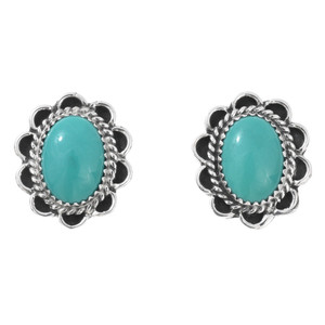 Navajo Turquoise <b>Post</b> <b>Earrings</b> Sterling Curled Wire Design 0173 - Product Image 2