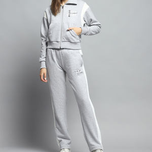 Venta al por mayor personalizado gris impreso cuello de las mujeres OEM 2 piezas chándal conjunto de longitud completa de 2 piezas de las mujeres y del chándal conjunto - Product Image 1
