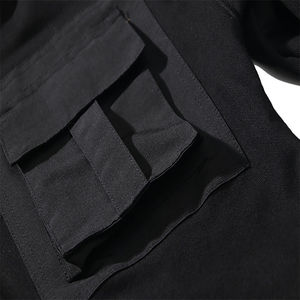 Sweat à capuche cargo surdimensionné à manches longues pour homme, en molleton de coton uni d'hiver, respirant, avec logo personnalisé, multi-poches, vêtements de rue - Product Image 3