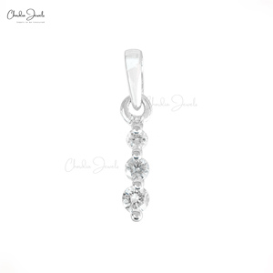 2025 Top vente 14k solide or blanc trois pierres pendentif rond coupe 0.14 Ct blanc diamant pendentif collier ensemble de bijoux en gros - Product Image 6