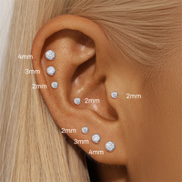 Dos plat 1.2x8mm 925 argent Sterling Moissanite classique lunette ensemble rond Piercing boucles d'oreilles 2mm 3mm 4mm