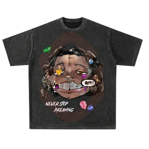 Estilo hip-hop tejido 100% algodón camiseta de hombre lavado ácido ligero personalizado DTG estampado 300 gramos Camiseta de algodón para niños - Product Image 1