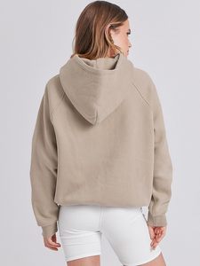 Sudadera con capucha de lana de gran tamaño para mujer de primera calidad, suéter de manga larga con bolsillos, ropa de otoño con corte corto - Product Image 5