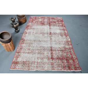 พรมขนสัตว์ตุรกีสีเบจสีแดงขนาด4.5x7.4ฟุตแนววินเทจคลาสสิกสี่เหลี่ยมผืนใหญ่งานเย็บปะติดพื้นผิวแบบแอบสแตรกต์ขนาด10มม. สำหรับโถงทางเดินห้อง - Product Image 1