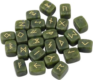 Ensemble de runes en cristal de néphrite de jade vert, pierre d'énergie naturelle Wicca pour la divination, la méditation, la protection, runes viking - Product Image 2