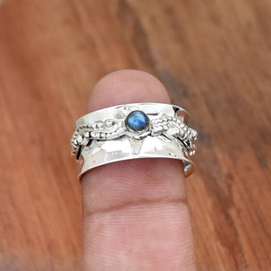 Natural Labradorite Spinner <b>Ring</b> 925 Sterling <b>Silver</b> Hammered Anxiety <b>Ring</b> Fidget <b>Spinning</b> Meditation Band Handmade Birthstone - Product Image 4