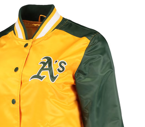 แจ็คเก็ตวาร์ซิตี้ผ้าซาตินสีทองสำหรับผู้ชาย ดีไซน์กระดุมเดี่ยว ปักโลโก้ด้านหน้า คอตั้ง กันลม เหมาะสำหรับฤดูหนาว - Product Image 4