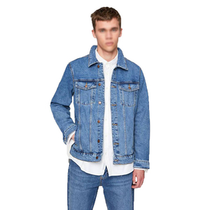 แจ็กเก็ตผ้าเดนิมสำหรับผู้ชาย, แจ็คเก็ตลำลองสีทึบมีกระเป๋าสำหรับผู้ชายเสื้อผ้าผู้ชายสไตล์100% - Product Image 1