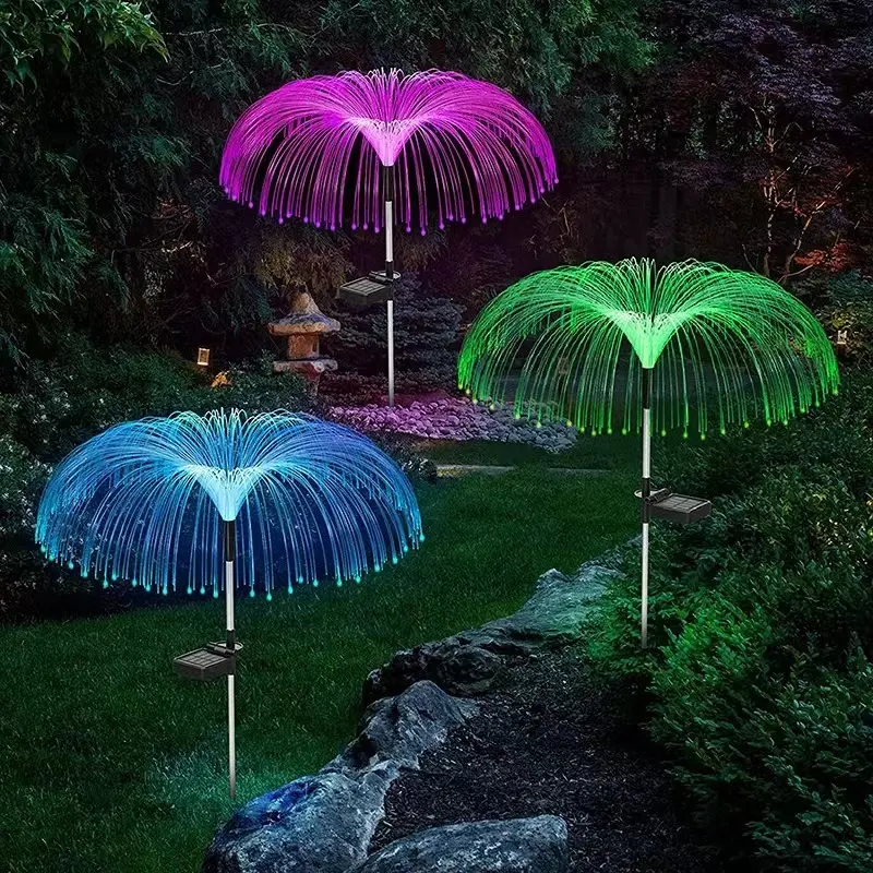 Landscape Decorative IP65 Outdoor Waterproof LED Solar Fiber Optic Lamp Jellyfish Fountain Lights Garden Solar Lawn Lights