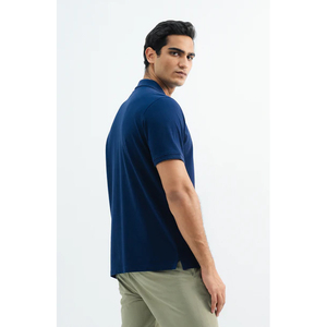 Polo de Manga Corta Azul Marino para Hombre, 100% Algodón Piqué, Tejido Informal, Transpirable, Color Sólido, Corte Regular - Product Image 3