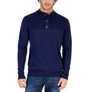 Maglione da Uomo Club Room Blu con Collo Alto e Bottoni, Maglieria Invernale in Cashmere con Chiusura a Zip, Taglia Piccola con Logo Stampato - Product Image 1