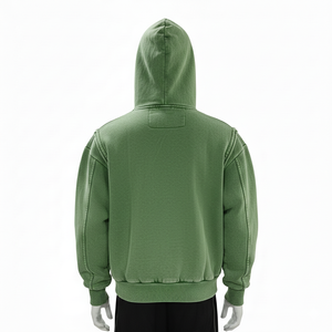 Sweat à capuche pour homme de haute qualité 350GSM, fermeture éclair, 100% coton, polaire, plusieurs couleurs, anti-froissement, respirant, tricot uni lavé - Product Image 6