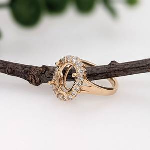 Componentes de Joyería de Plata de Ley 925 Genuina, Anillo de Compromiso Semi-Montado con Engaste Ovalado de 8x10mm para Circonita Cúbica, Chapado en Oro de 14K - Product Image 1