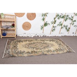 Vintage Beige <b>Brown</b> Floral Turkish Rug 3.3 X 6.9ft Boho Style for Entryway Rectangle Patchwork Pattern <b>Wool</b> Material Latex - Product Image 2