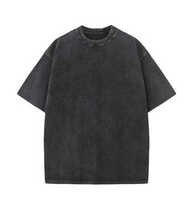 Vintage lavado ácido de moda básica Casual logo personalizado de manga corta hombres mujeres Unisex Streetwear algodón camiseta para hombres - Product Image 2