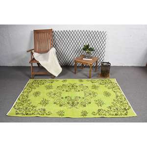 Tapis turc vintage 3.7x6,6 pieds vert Patchwork Design classique grande surface tapis en laine support en Latex pour couloir chambre tapis - Product Image 3