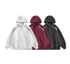 Veste zippée de haute qualité pour hommes lourds Sweat à capuche de style de rue avec fermeture éclair à capuche à manches longues - Product Image 2