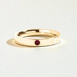 แหวนเงินแท้ 925 ประดับพลอยโกเมน ควอตซ์ และเพชร CZ - วงแหวนทรงกลมสีแดงเข้มขนาด 3 มม. สามารถสวมซ้อนกันได้ - แหวนประจำเดือนมกราคม - Product Image 1