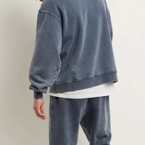 Pull à capuche vintage lavé à l'acide pour hommes 100% coton lourd impression numérique brodée de haute qualité teint uni pour l'hiver - Product Image 4