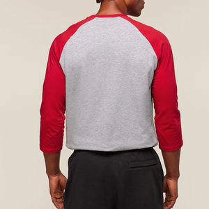 <b>Mens</b> Raglan Long Sleeve Contrast Sleeve Heather Grey Red T-<b>Shirt</b> Custom Logo OEM ODM Wholesale Apparel - Product Image 2