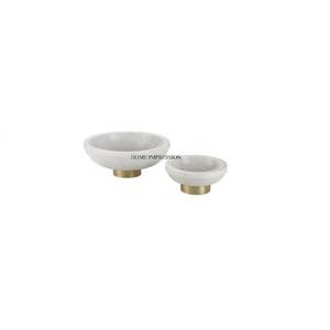 Lot de 2 bols de forme ronde en marbre blanc de qualité supérieure avec base en métal plaqué or aspect fantaisie vaisselle de table centre de table bol - Product Image 1