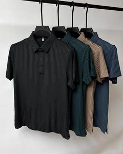 2024 verano POLO camisa cuello a rayas hombres deportes Polo camisa Top malla transpirable manga corta Camiseta Color sólido - Product Image 2