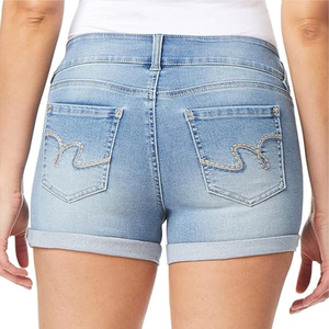 Premium Quality 100% Cotton Light Blue Woman's <b>Denim</b> Shorts Casual Style,Eco-Friendly Straight Style Shorts For Women's - Product Image 2