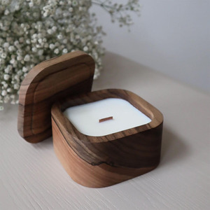 ชามแป้งไม้พร้อมฝาปิดทำด้วยมือทำจากไม้ทรงหัวใจสำหรับทำเทียน - Product Image 5