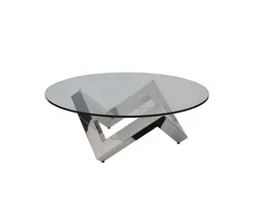 Light Luxury Modern Coffee Table Transparent Glass Table and Cross Base Matching Suitable for the Hotel Conference Room