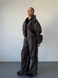 Ensemble de survêtement en molleton bordeaux pour femmes, sweat-shirt à capuche et pantalon assorti, coupe ample, vêtements de sport décontractés, tenue deux pièces - Product Image 4