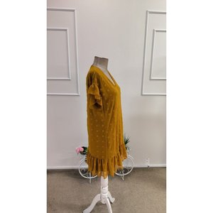 Robe courte en mousseline de soie à pois pour femme, col en V, manches courtes, 34676 - Moutarde - Product Image 6
