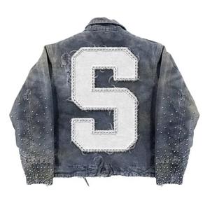 Clothing Manufacturer High Quality Jacket Men Heavyweight Denim Jeans Women's Jacket Custom Embroidery Vintage Rhinestone Work - Product Image 3