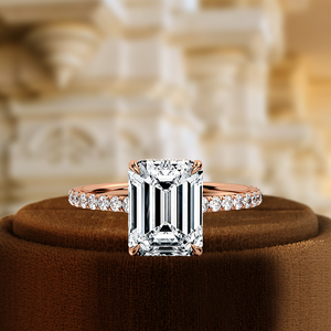 Bague en diamant de laboratoire taille émeraude 1 carat, bague classique pavée en or 14 carats, bague de mariage avec halo caché, bague solitaire de mariée, bague vintage - Product Image 1