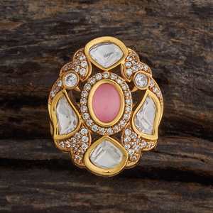 Princess Cut Kundan Fashion <b>Ring</b>-Gold Plated <b>Adjustable</b> Trendy Party Wear Free <b>Size</b> - Product Image 1