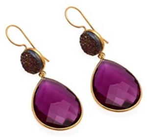 New Arrival Pink Tourmaline Quartz & Druzy Gemstone 925 Sterling Silver Pear And Round Shape Earrings - Product Image 1