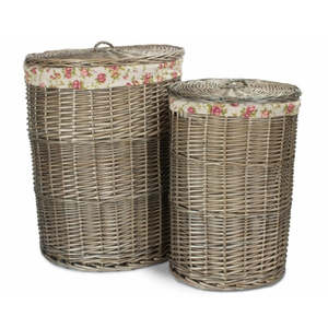 Cesta de lavandería redonda antigua de algodón rosa de jardín - Product Image 2