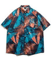 Chemise homme personnalisée à manches longues col en V en tissu Oxford, imprimé hawaïen plage d'été, motif palmiers, respirante, séchage rapide, coupe classique